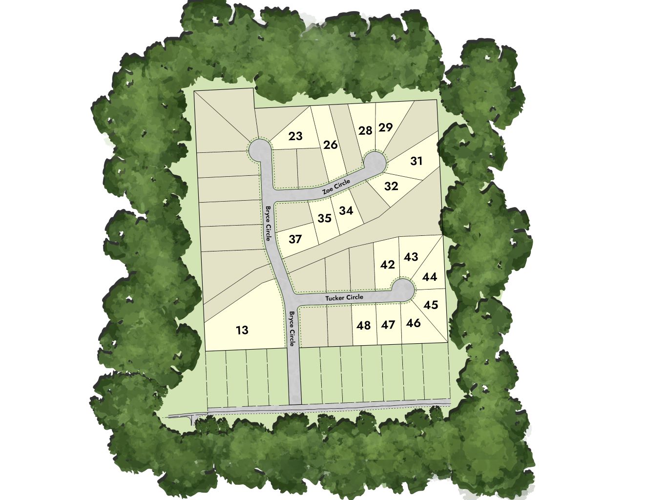 Map of new neighborhood, Running Meadows, offering new homes for sale in Flint, TX.